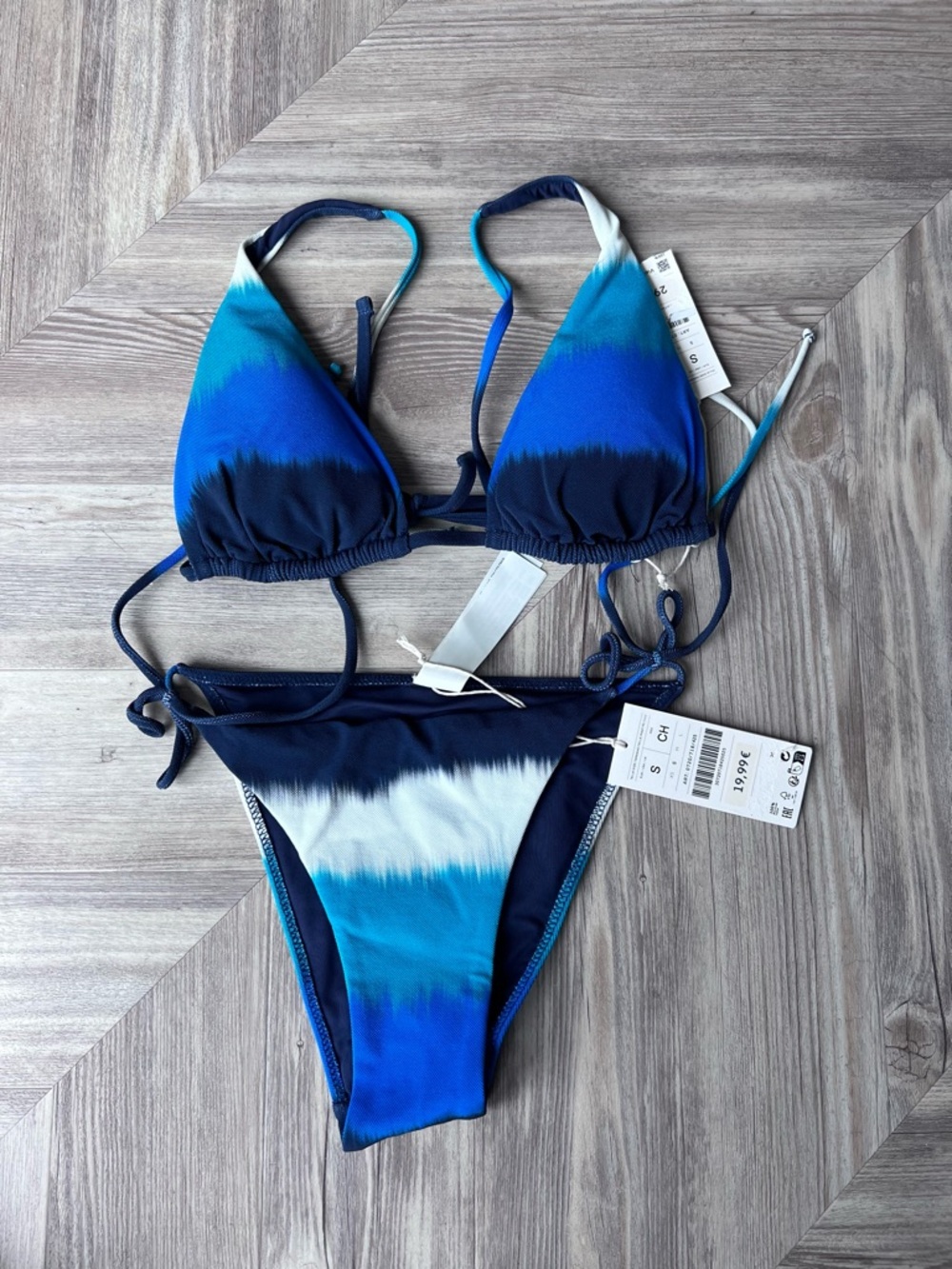 Blue Ombre Tie-String Bikini Set by
